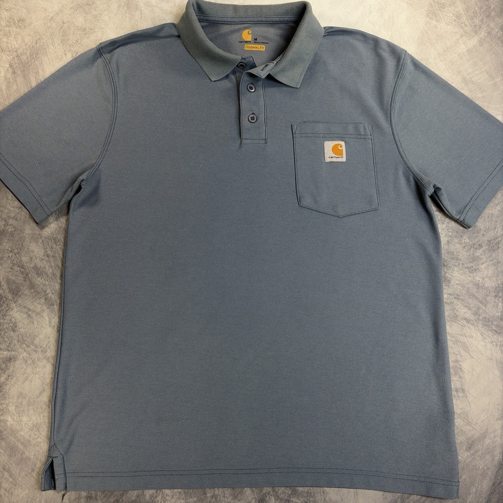 Carhartt Original Fit Polo Shirt Mens M Blue Pocket Logo Work K570